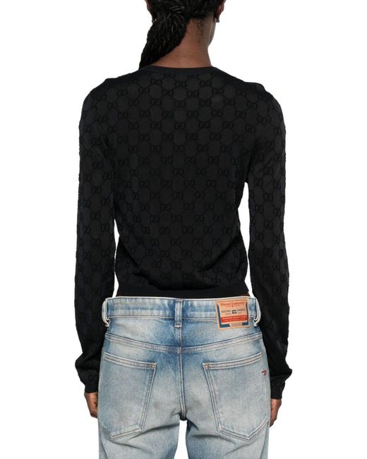 Gucci Black Gg Crewneck Cardigan