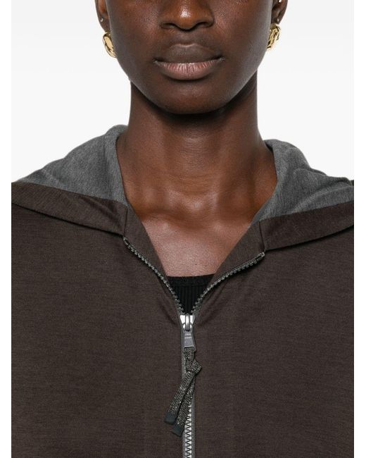 Brunello Cucinelli Brown Cotton And Silk Hooded Cardigan