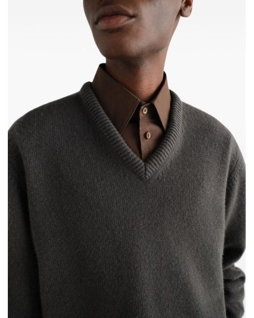 Lemaire Gray Cashmere V-Necked Sweater for men