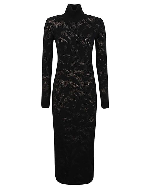 Liviana Conti Black Lace Details Wool Blend Midi Dress