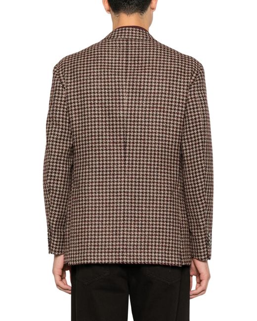 Gabriele Pasini Brown Houndstooth-Pattern Notched-Lapels Jacket for men