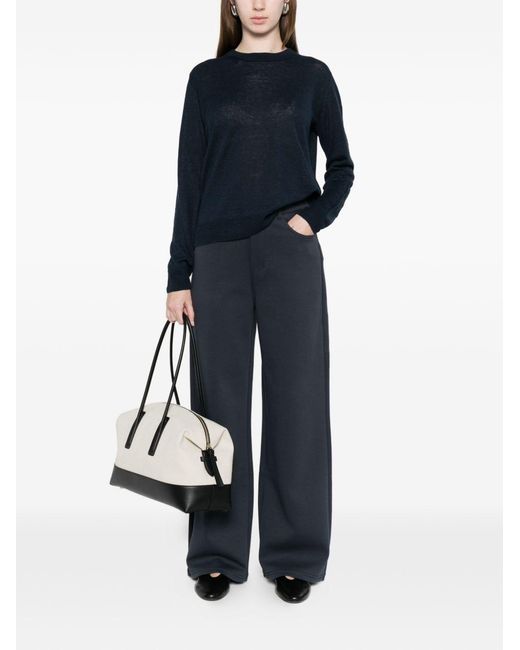 Max Mara Blue Linen Crewneck Sweater