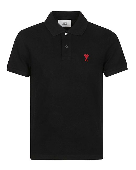 AMI Black Cotton Polo Shirt for men