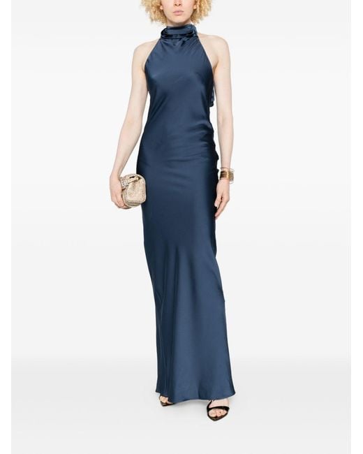 ACTUALEE Blue Long Dress With High Neck