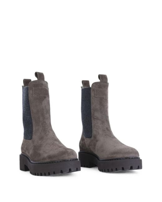 Brunello Cucinelli Gray Suede Leather Ankle Boots