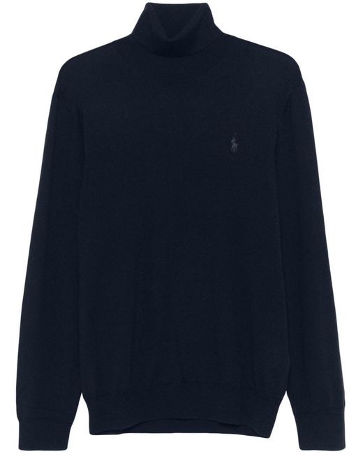 Polo Ralph Lauren Blue Ribbed Turtleneck Merino Sweater for men