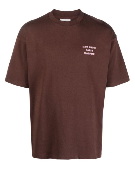Drole de Monsieur Slogan-print Cotton T-shirt in Brown for Men | Lyst