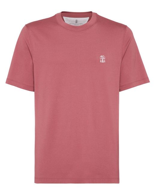 Brunello Cucinelli Pink Logo Cotton T-Shirt for men