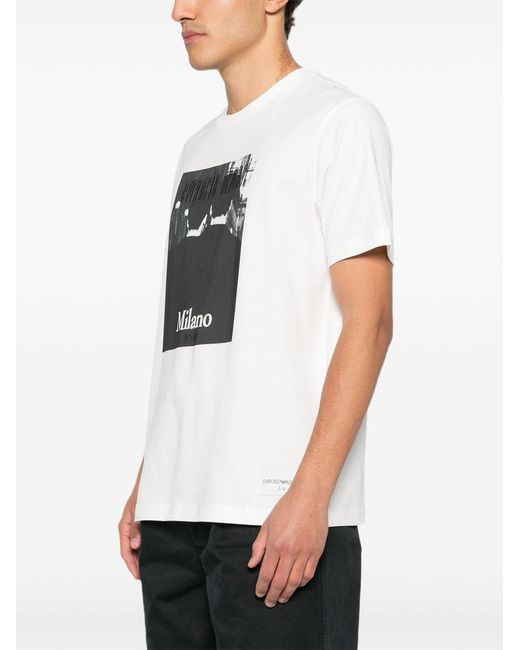 Emporio Armani White Printed Cotton T-Shirt for men