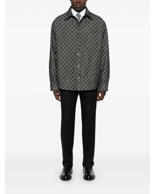 Gucci Gray Reversible Wool And Gg Denim Shirt for men