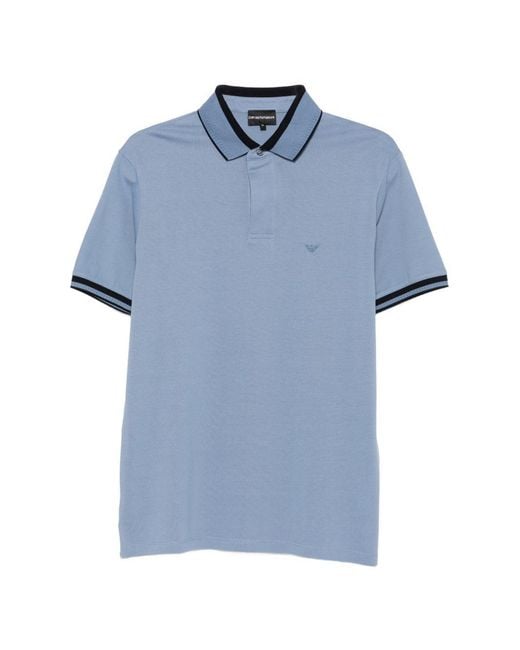 Emporio Armani Blue Logo-Embroidered Polo Shirt for men