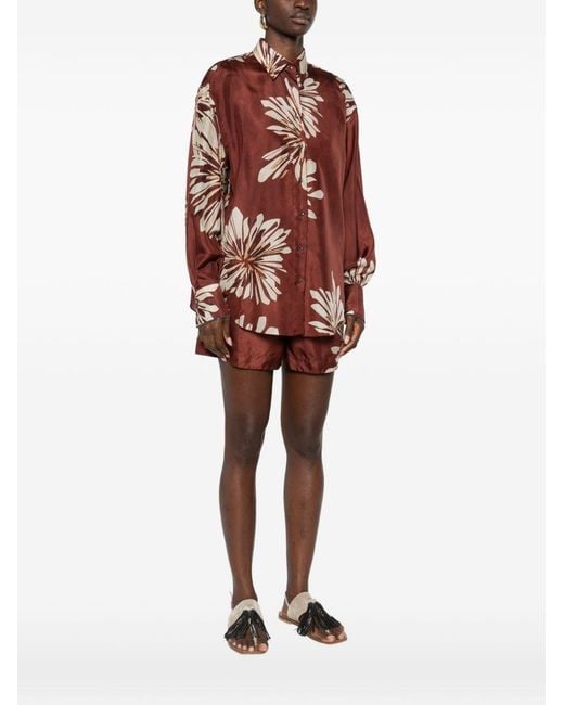 Brunello Cucinelli Red Printed Silk Shirt
