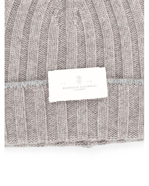Brunello Cucinelli Gray Cashmere Beanie for men