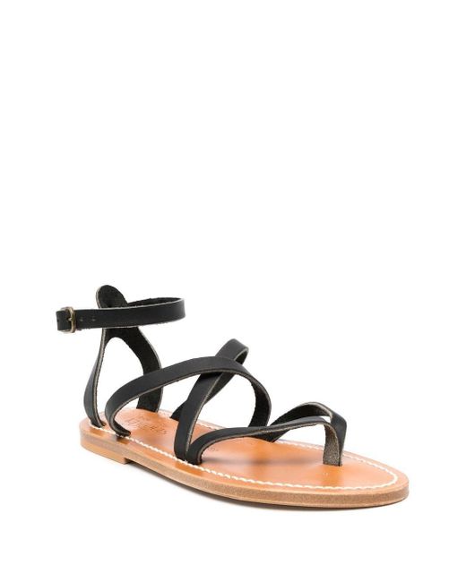 K. Jacques Black Strappy Flat Leather Sandals