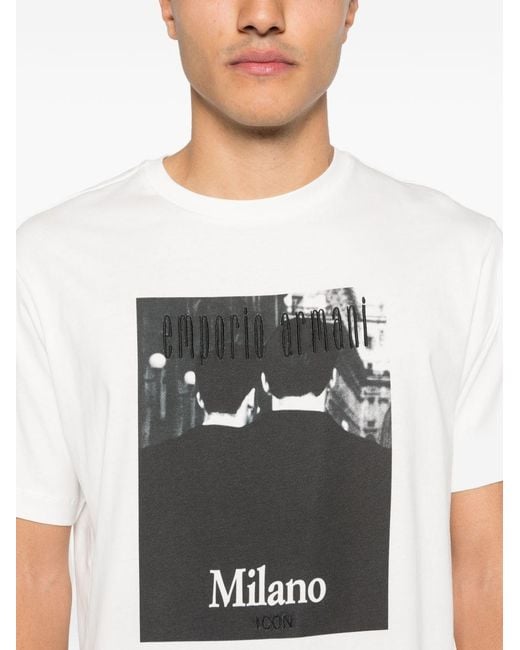 Emporio Armani White Printed Cotton T-Shirt for men