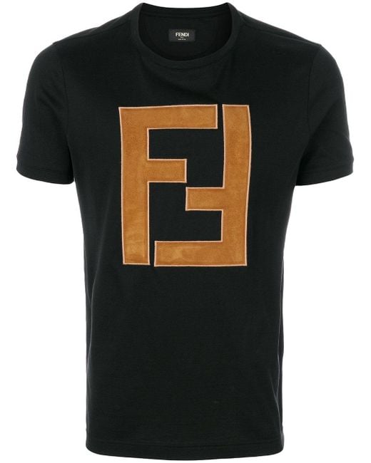 Fendi Black Ff Logo-patch T-shirt for men