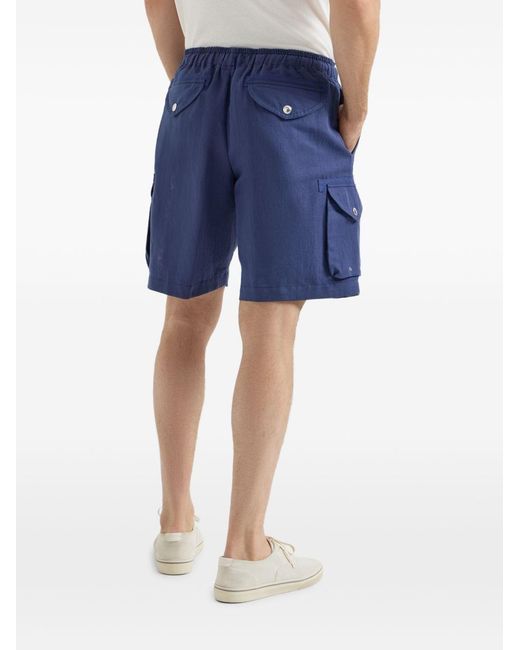 Brunello Cucinelli Blue Linen Cargo Shorts for men