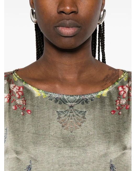 Pierre Louis Mascia Green Printed Silk Dress