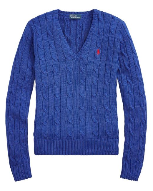 Polo Ralph Lauren Blue Logo-embroidered Cable-knit Sweatshirt