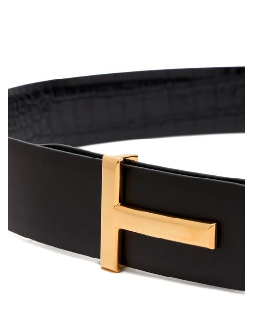 Tom Ford Black T-Bar Animal-Effect Leather Belt for men