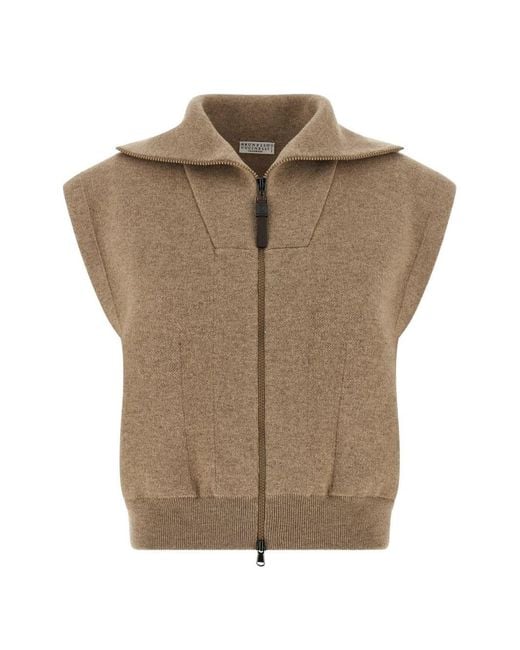 Brunello Cucinelli Brown Knitted Shirt Collar Sweater