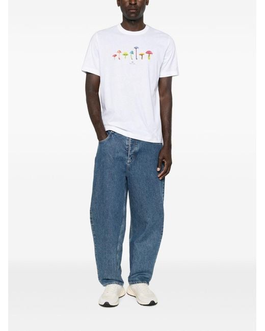 Paul Smith White Mushrooms Cotton T-Shirt for men