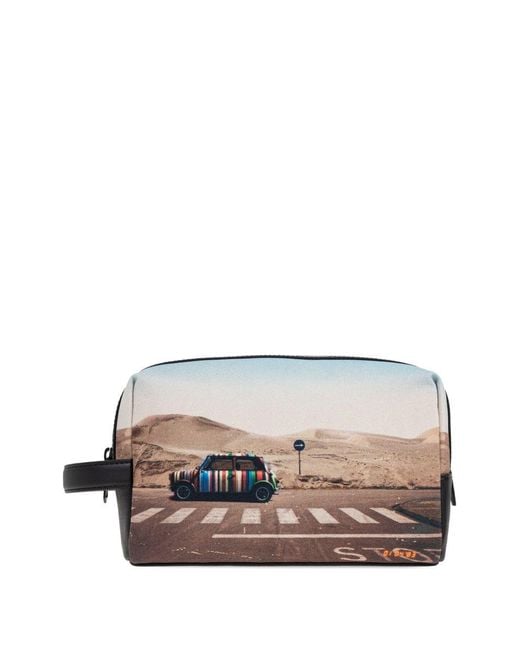 Paul Smith Blue Printed Leather Wash Bag for men