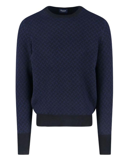 Drumohr Blue Biscottino Crew Neck Sweater for men