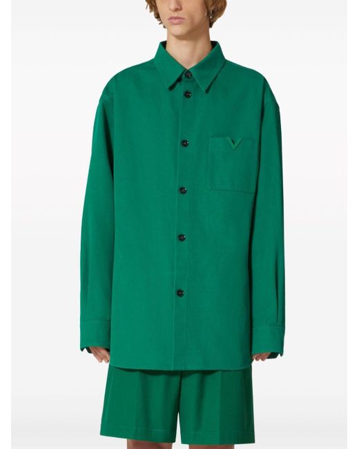 Valentino Green V Detail Cotton Shirt for men
