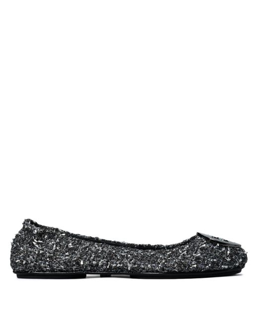 Tory Burch Black Minnie Tweed Ballet Flats