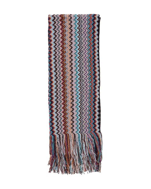 Missoni Purple Zigzag-Pattern Fringed Scarf