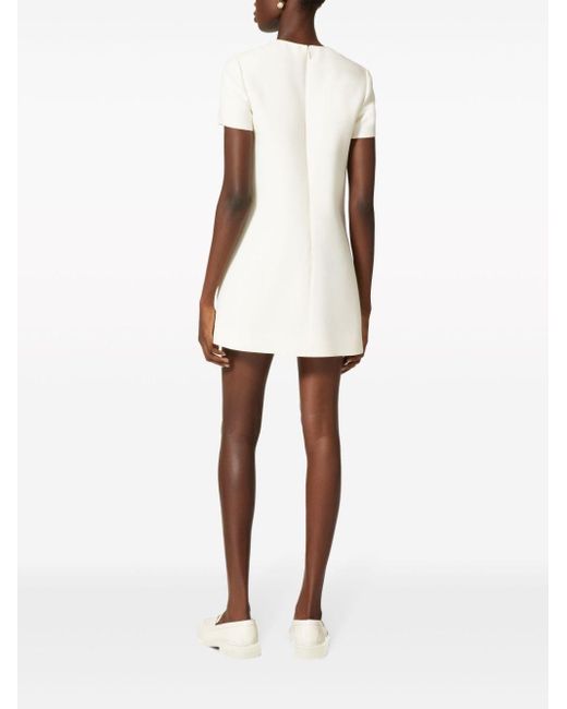 Valentino White Vlogo Wool And Silk Blend Short Dress
