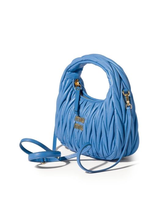 Miu Miu Blue Wander Small Leather Hobo Bag
