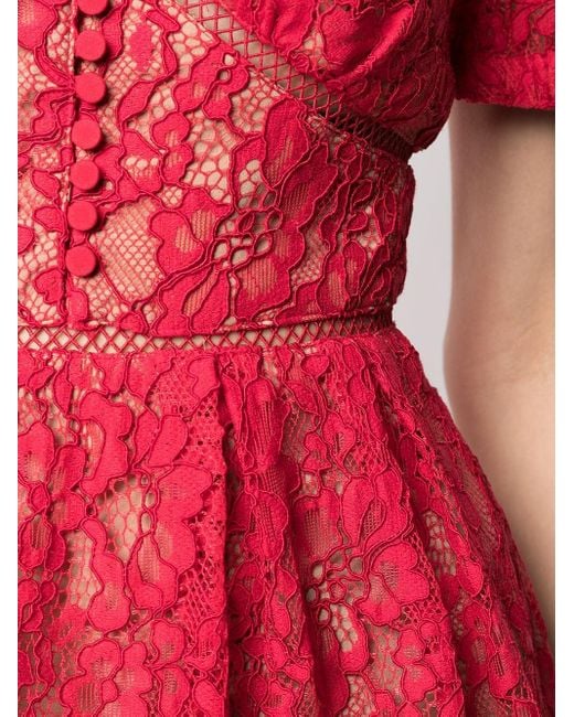 Self-Portrait Fine Cord Lace Mini Dress in Red | Lyst UK