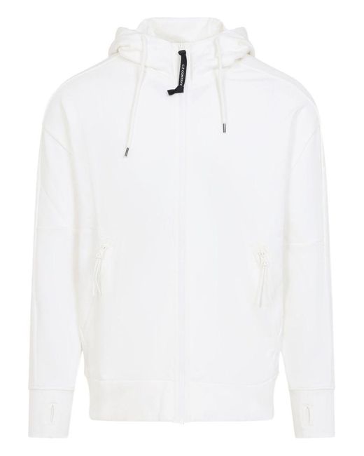 C P Company White Goggle-Detail Zip-Up Hoodie for men