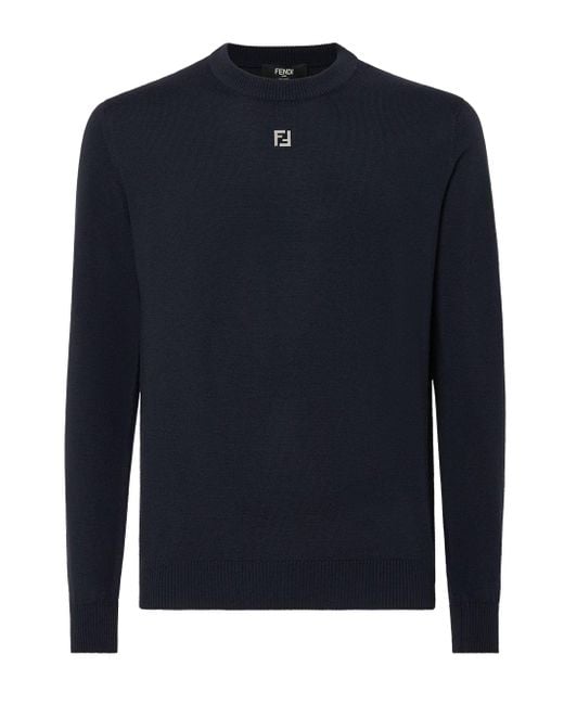 Fendi Blue Wool Sweater for men