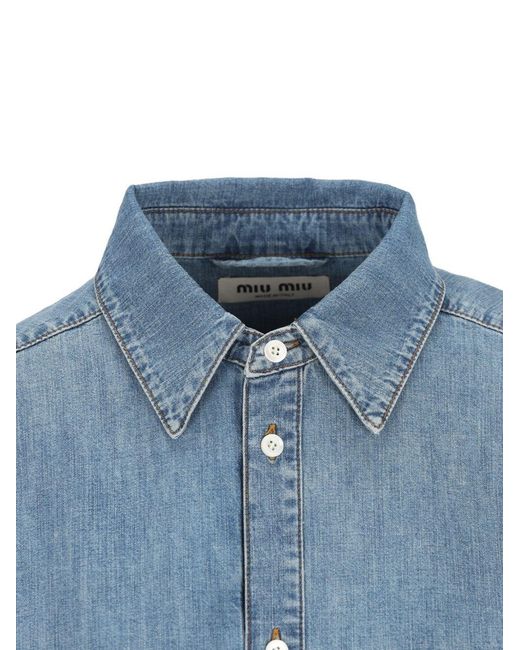 Miu Miu Blue Logo Cotton Shirt