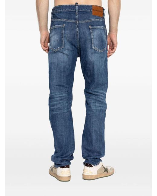 DSquared² Blue Straight-Leg Distressed Denim Pants for men