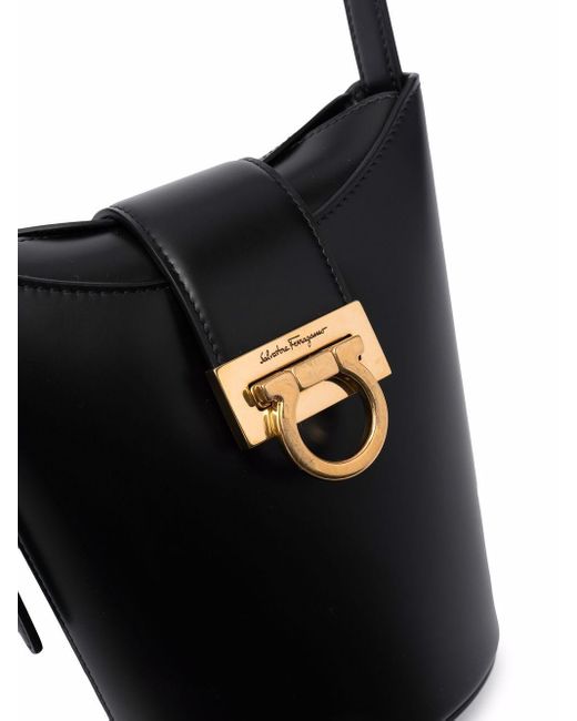 Ferragamo Black Trifolio Leather Bucket Bag
