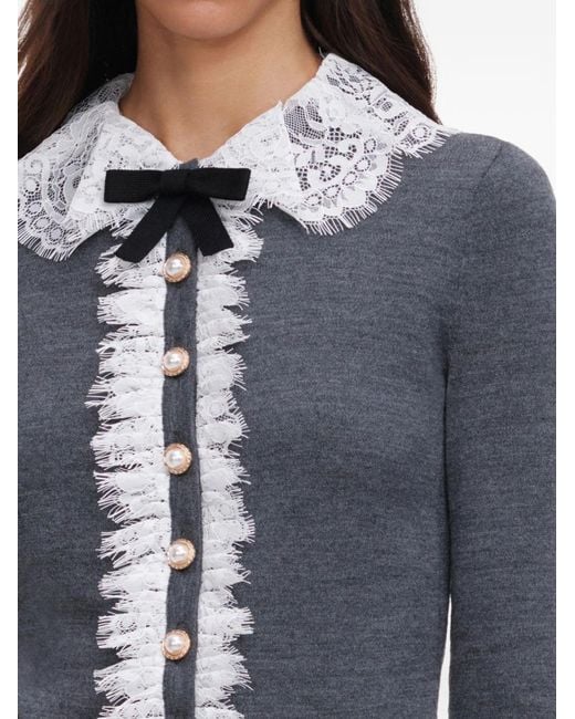 Self-Portrait Blue Self Portrait Lace Collar Cardigan