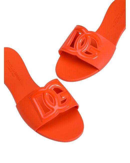 Dolce & Gabbana Red Dg Logo Flat Sandals