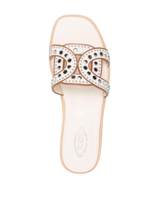 Tod's White Leather Flat Sandals