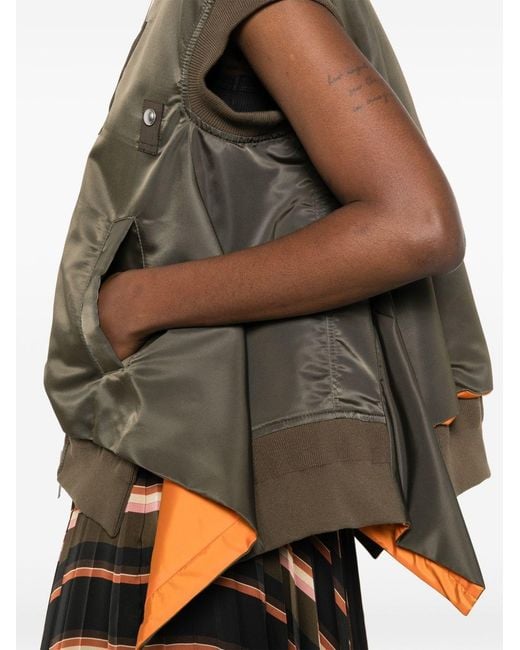 Sacai Brown Nylon Zipped Vest