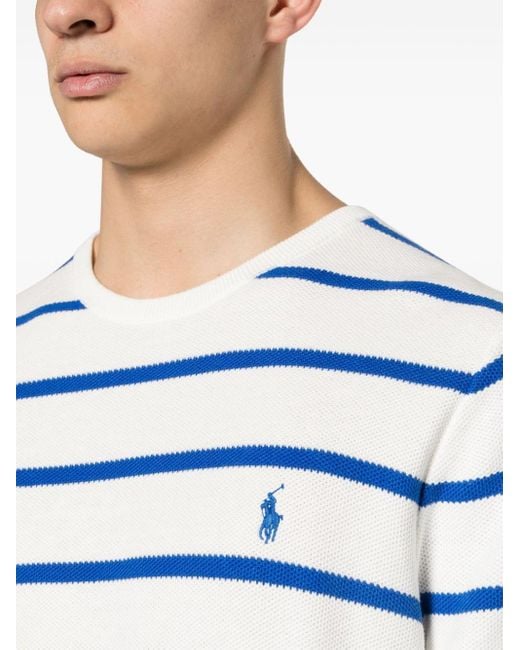 Polo Ralph Lauren Blue Polo Pony Striped Cotton Jumper for men