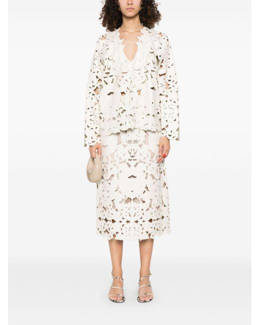 Forte Forte Natural Leather Bomber Jacket With “Poetic Orchid” Embroidery Work