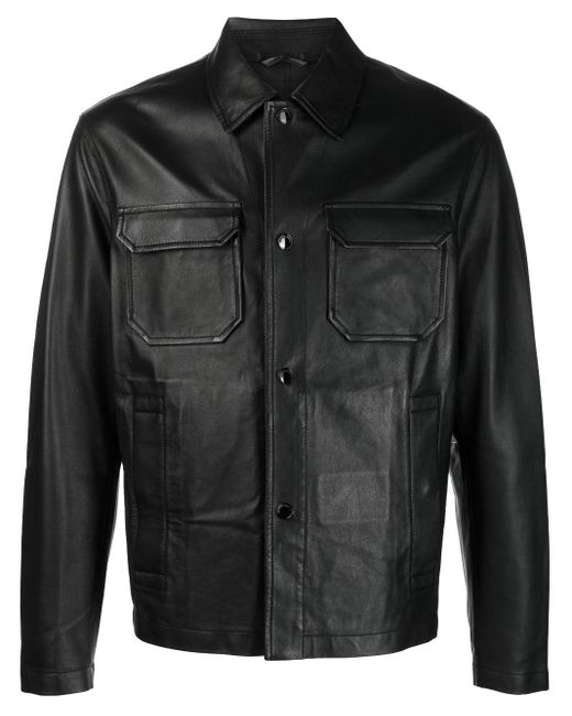 Emporio Armani Black Leather Jacket for men