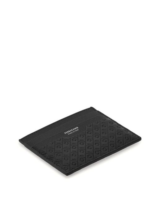 Ferragamo Black Leather Credit Card Case for men