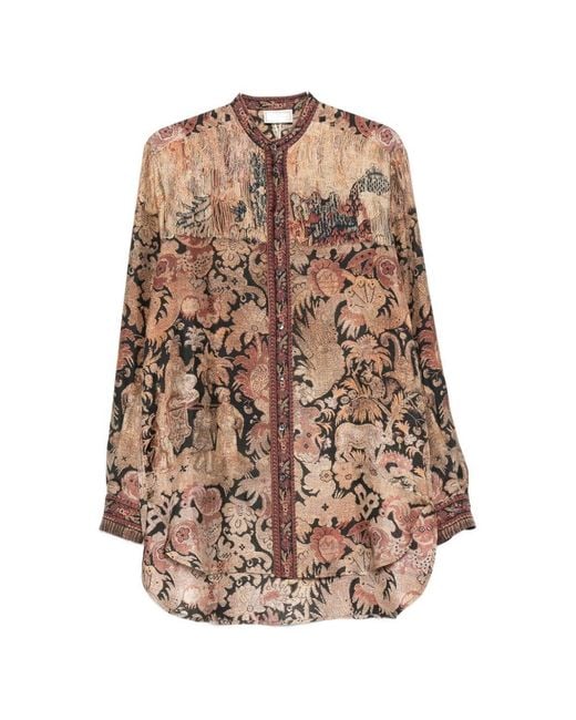Pierre Louis Mascia Brown Printed Silk Shirt