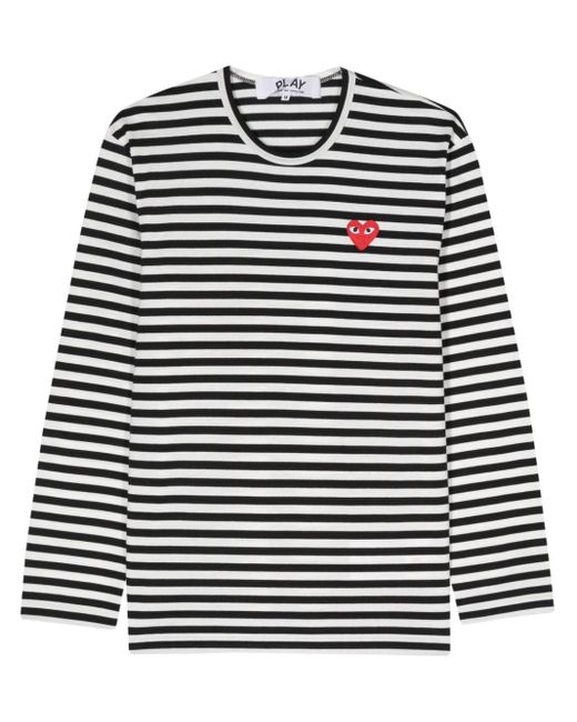 COMME DES GARÇONS PLAY Black Logo Striped Cotton T-Shirt for men