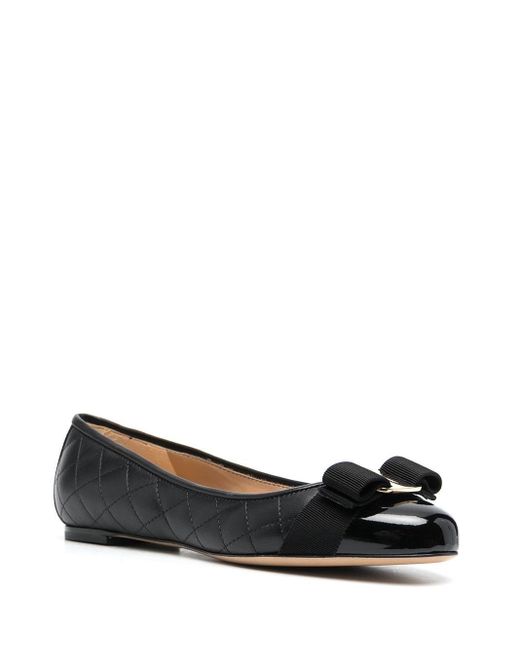 Ferragamo Black Vara Quilted Leather Ballet Flats